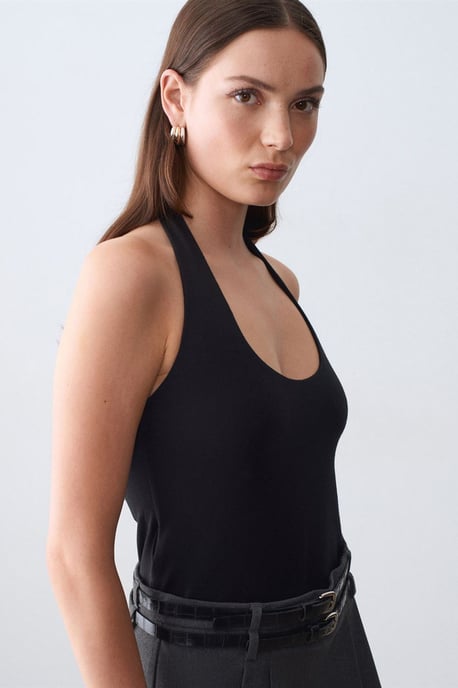Halternek Cut-Out Slim-Fit Blouse - Image 4