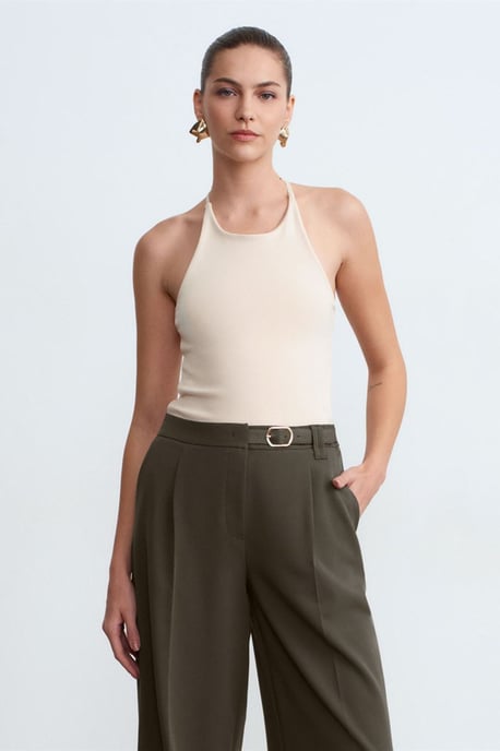 Slim Fit Halterhals Tricot Blouse - Image 3