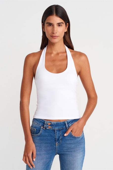 Geribbelde Halternek Mouwloze Blouse - Image 1