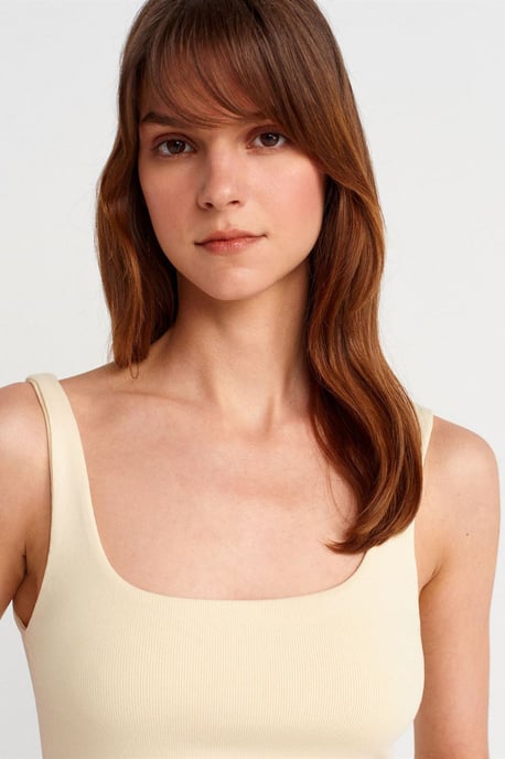 Geribbeld vierkant decolleté mouwloos blouse - Image 3