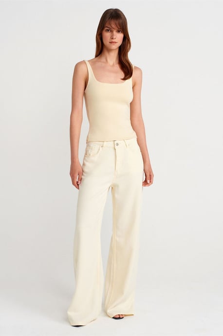 Geribbeld vierkant decolleté mouwloos blouse - Image 4