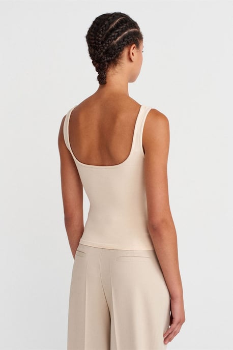 Geribbeld vierkant decolleté mouwloos blouse - Image 2