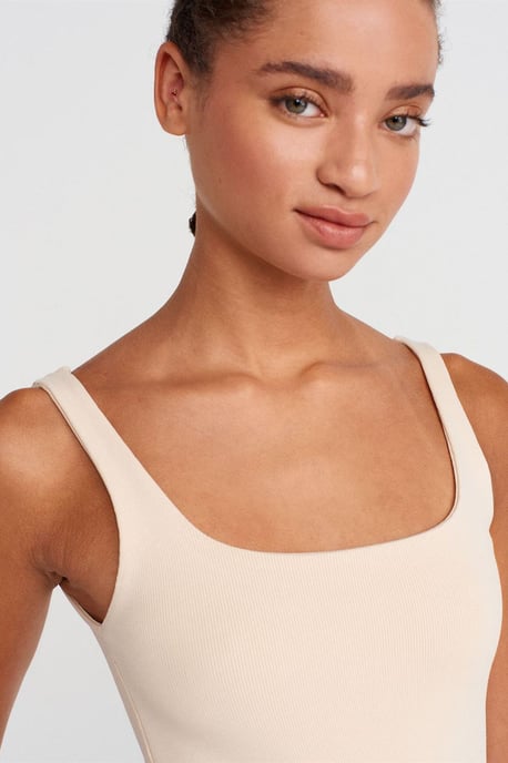 Geribbeld vierkant decolleté mouwloos blouse - Image 3