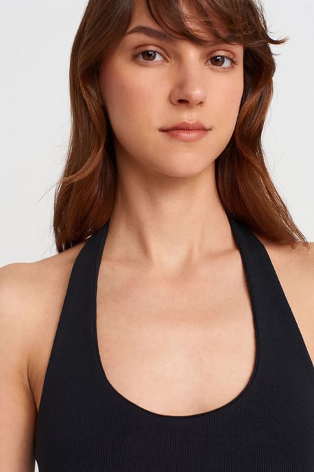 Geribbelde Halterhals Mouwloze Blouse - Image 3