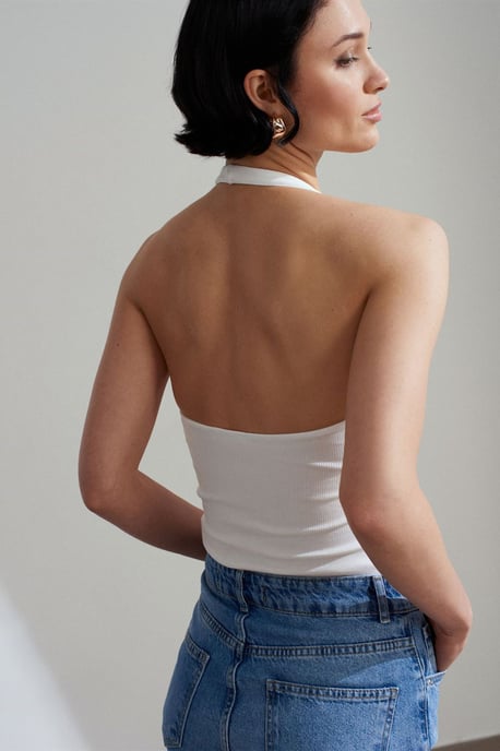Geribbelde Halterhals Mouwloze Blouse - Image 2