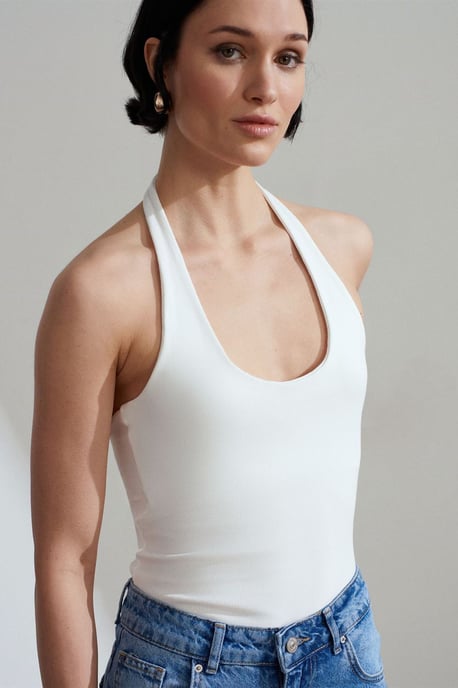 Geribbelde Halterhals Mouwloze Blouse - Image 3