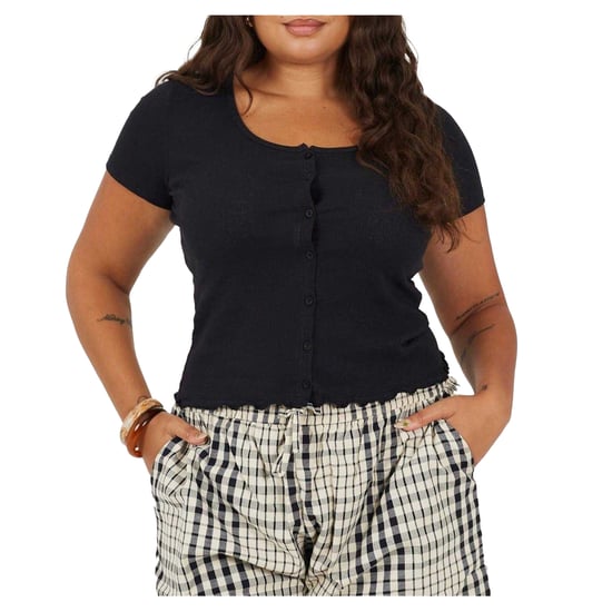 Brave Soul Dames/Dames Geribd Plus T-shirt (Zwart) - Image 1