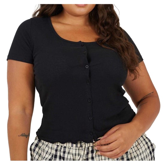 Brave Soul Dames/Dames Geribd Plus T-shirt (Zwart) - Image 3
