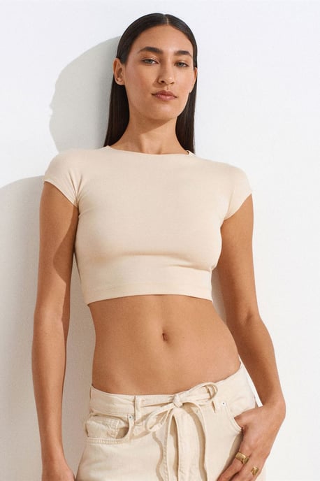 Slim Fit Crop Jersey Blouse - Image 1