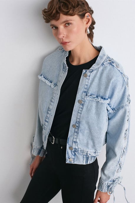 Dames Gecropte Denim Jacket Met HemdCol - Image 1