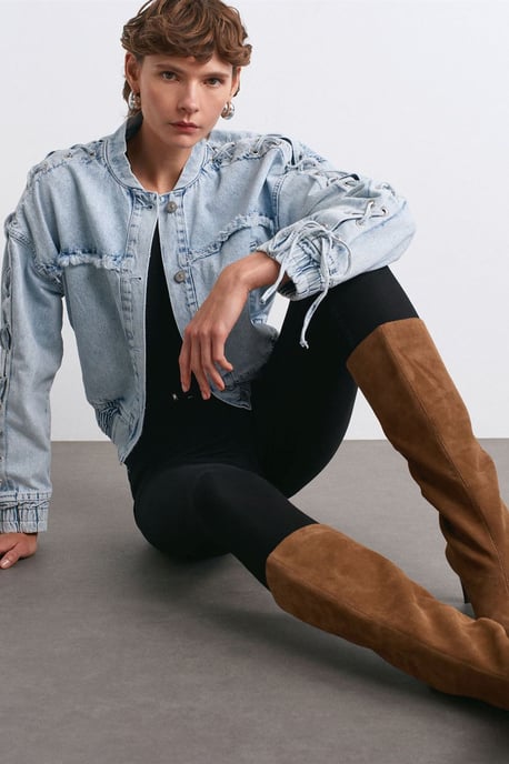 Dames Gecropte Denim Jacket Met HemdCol - Image 3