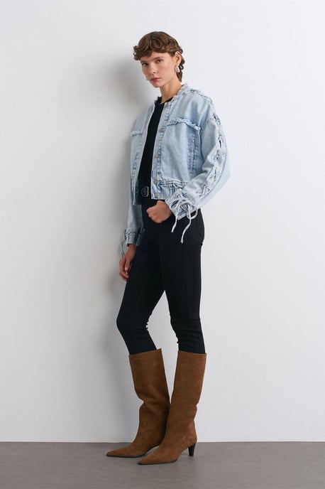 Dames Gecropte Denim Jacket Met HemdCol - Image 5