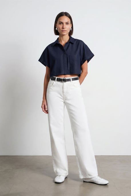 Hoge Taille Wijde Pijpen Katoenen Denim Jeans - Image 1