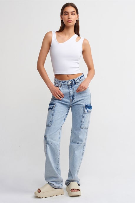 Hoogwaardige Wijde Cargo Jeans met Hoge Taille - Image 1