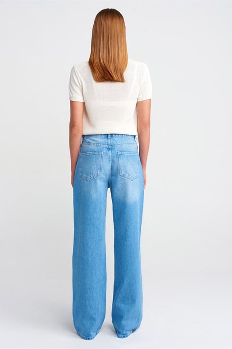 Hoge taille wijde pijpen katoen denim jeans - Image 2