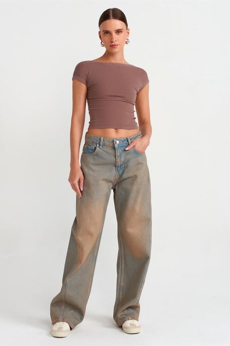 Dames Mid-Waist Wijde Pijpen Katoenen Jeans - Image 1