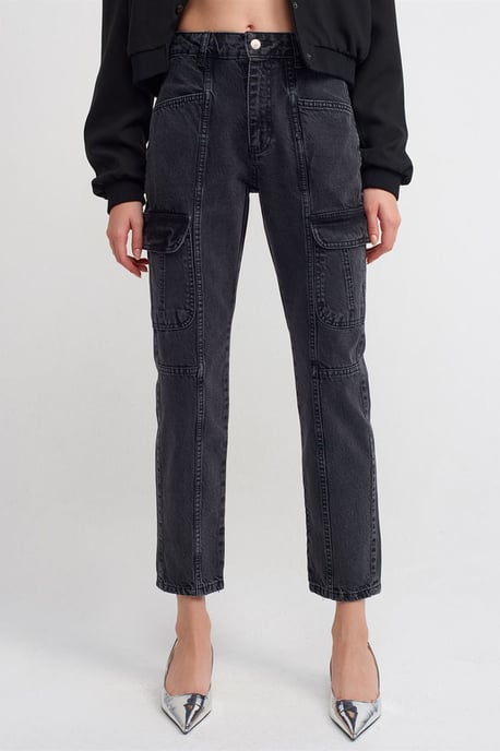 Hoge Taille Rechte Cargo Jeans - Image 4