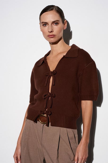 Dames Geribde Acrylaat Polo Cardigan met Sluiering Voorkant - Image 5