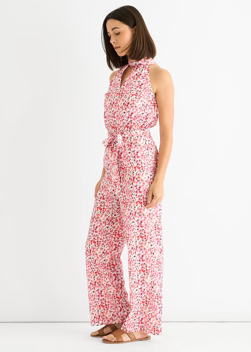 Roze jumpsuit met bloemenprint en halternek - Image 3