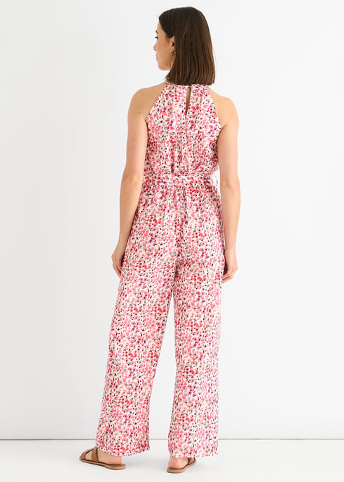 Roze jumpsuit met bloemenprint en halternek - Image 4