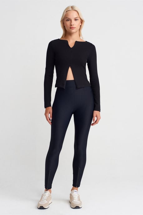 High-Waisted Skinny Leggings met Ritsdetails - Image 1