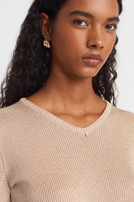 Dames Slim Fit V-hals Geribbelde Trui - Image 3