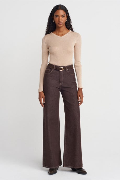 Dames Slim Fit V-hals Geribbelde Trui - Image 4