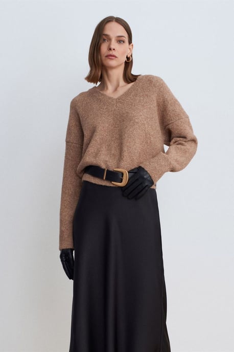 Dames V-hals Ribbels Breiselsweater - Image 1