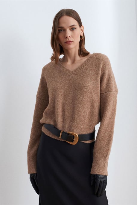 Dames V-hals Ribbels Breiselsweater - Image 5