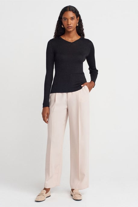 Dames Slim Fit V-hals Geribbelde Trui - Image 4