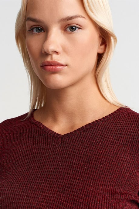 Dames Slim Fit V-hals Ribbeltrui - Image 3