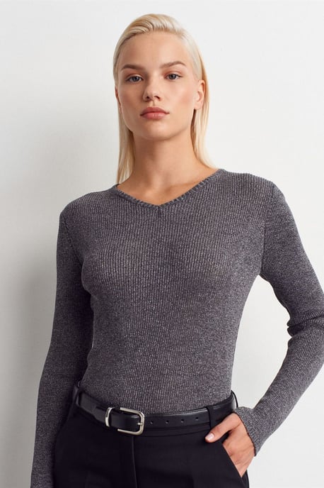 Dames Slim Fit V-Hals Ribbelsweater - Image 3
