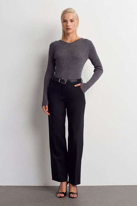 Dames Slim Fit V-Hals Ribbelsweater - Image 5