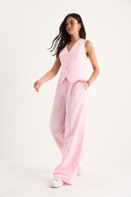 V-hals Vest en Wijde Pantalon Twee-delige Coord Set - Image 3