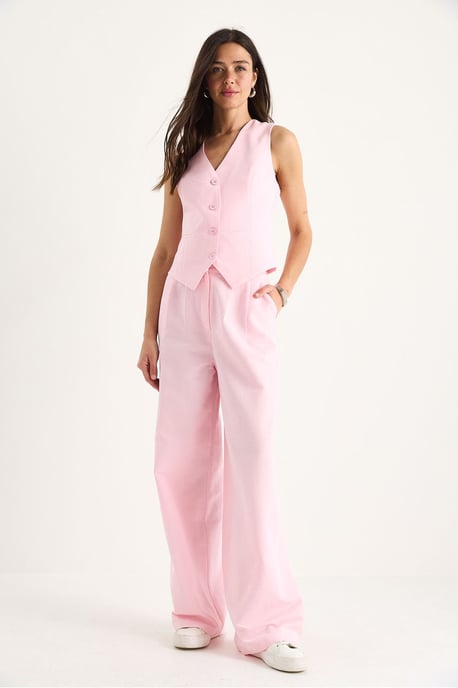 V-hals Vest en Wijde Pantalon Twee-delige Coord Set - Image 4