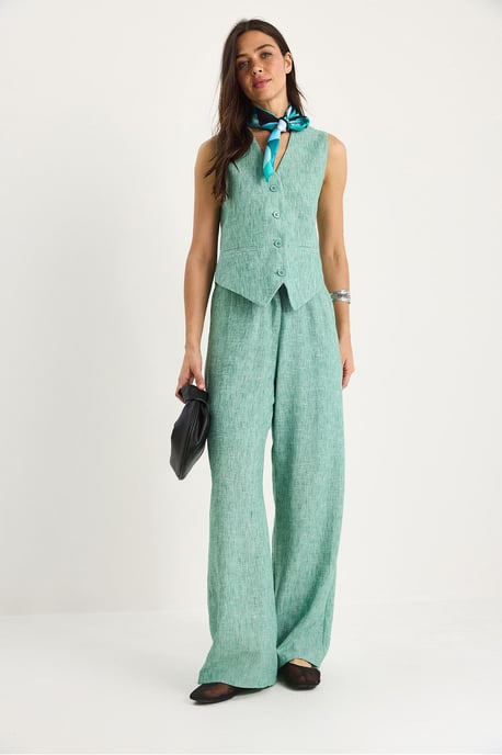 V-hals Vest en Wijde Pantalon Twee-delige Coord Set - Image 2
