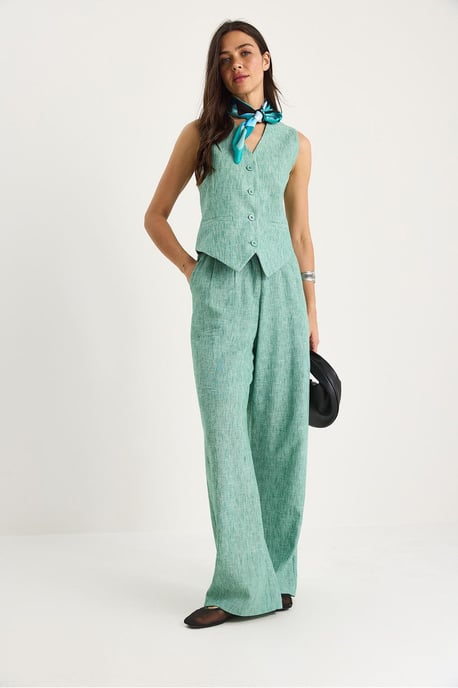 V-hals Vest en Wijde Pantalon Twee-delige Coord Set - Image 4