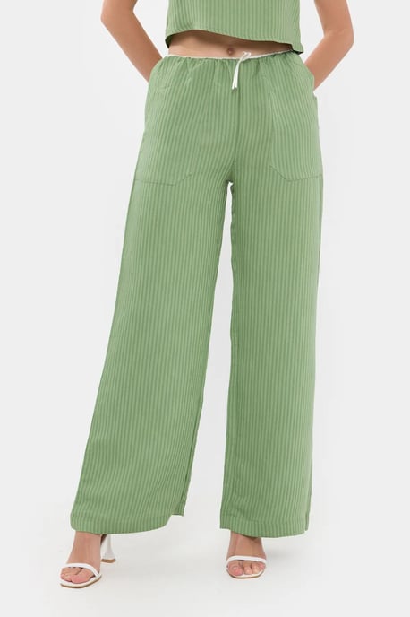 Gestreepte Hoge Taille Rechte Pijpen Pyjama Onderdeel met Een Ceintuurdetail - Image 2