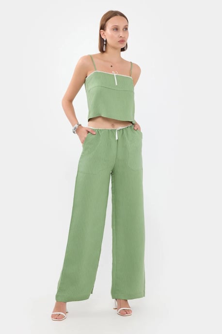 Gestreepte Hoge Taille Rechte Pijpen Pyjama Onderdeel met Een Ceintuurdetail - Image 3