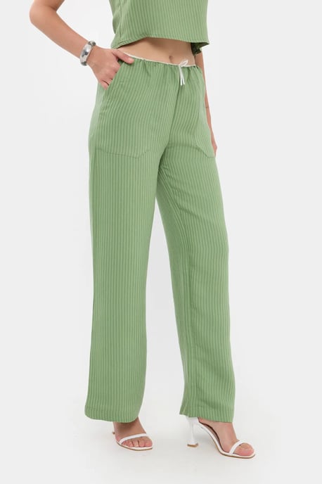 Gestreepte Hoge Taille Rechte Pijpen Pyjama Onderdeel met Een Ceintuurdetail - Image 4