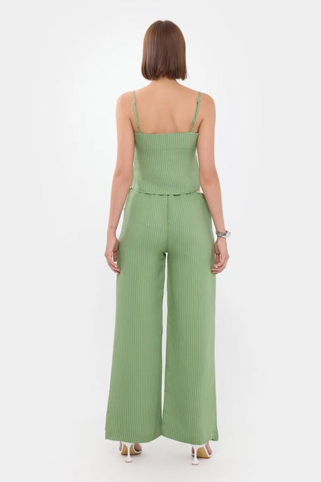Gestreepte Hoge Taille Rechte Pijpen Pyjama Onderdeel met Een Ceintuurdetail - Image 5
