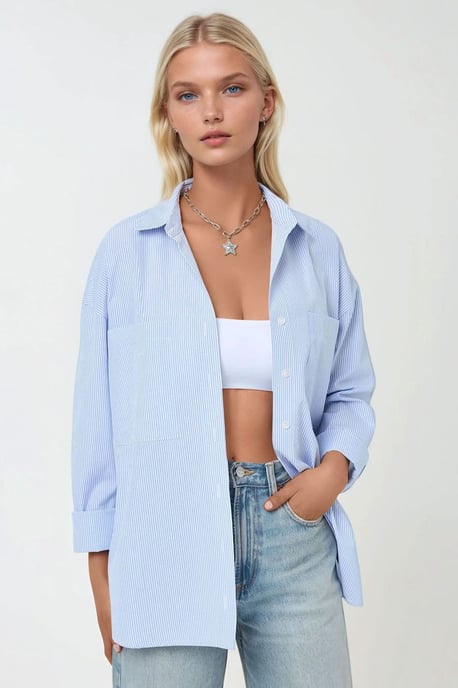 Gestreepte Regular Fit Lange Mouw Zachte Shirt - Image 1