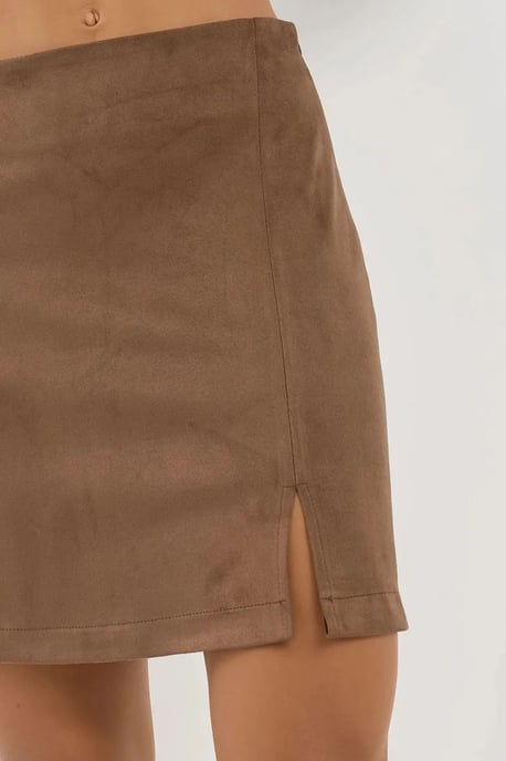 Hoge Taille Mini Suède Rok met Splits - Image 2