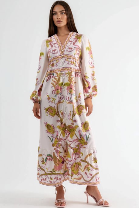 Gevormde Maxi Jurk met V-hals en Print - Image 2