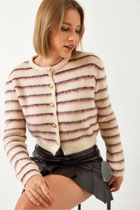 Gestreepte Knopen Cropped Cardigan - Image 3