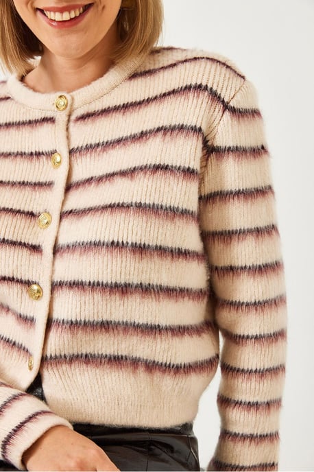 Gestreepte Knopen Cropped Cardigan - Image 4