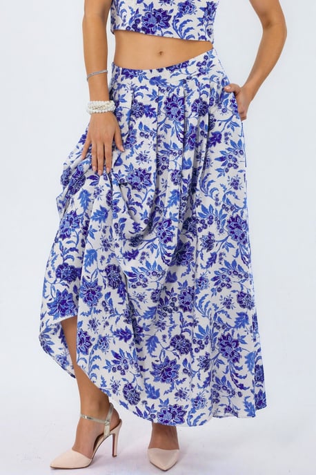 Floral Hoge Taille Midi A-Lijn Plissé Rok - Image 1