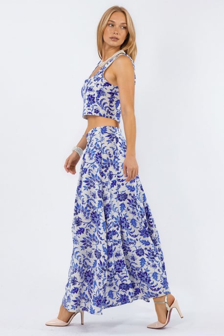 Floral Hoge Taille Midi A-Lijn Plissé Rok - Image 2