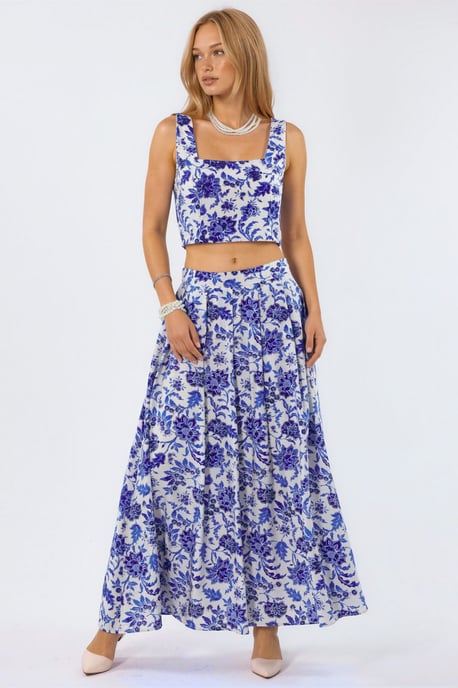 Floral Hoge Taille Midi A-Lijn Plissé Rok - Image 5