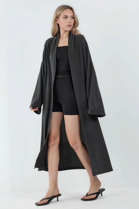 Relaxed Fit Langlijn Open-Front Sjawl Kraag Gebreide Cardigan - Image 2